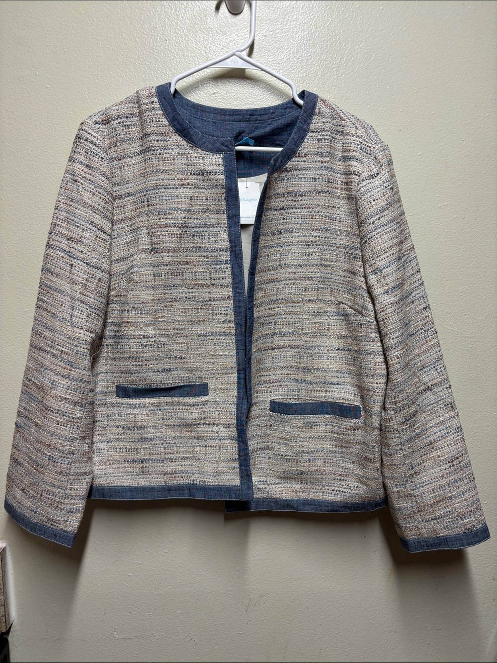 J Mclaughin Therese Tweed Blazer Chambray Trim Women's Xl Nwt 25x24